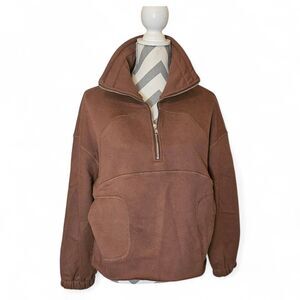 Paper Moon Cocoa Oversized Quarter Zip Pullover Sweatshirt S Scuba Style Crop